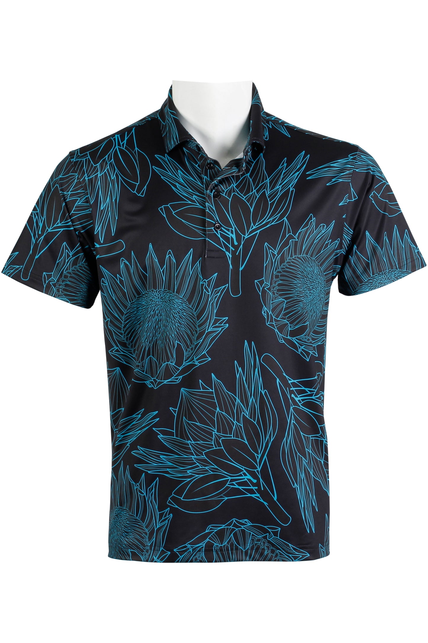 Black and Turquoise Protea Polo