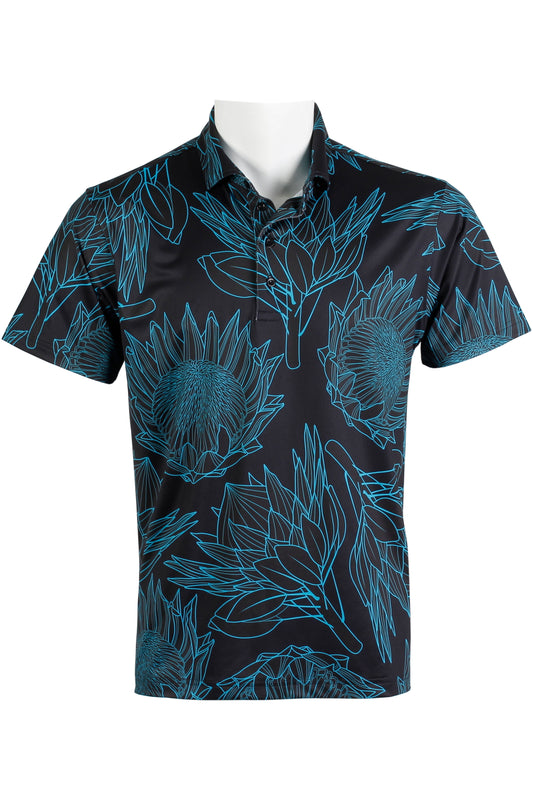 Protea-Black and Turquoise Polo
