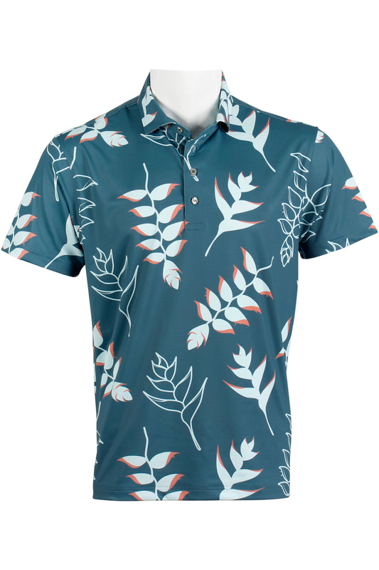 Heliconia-Blue and Coral Polo