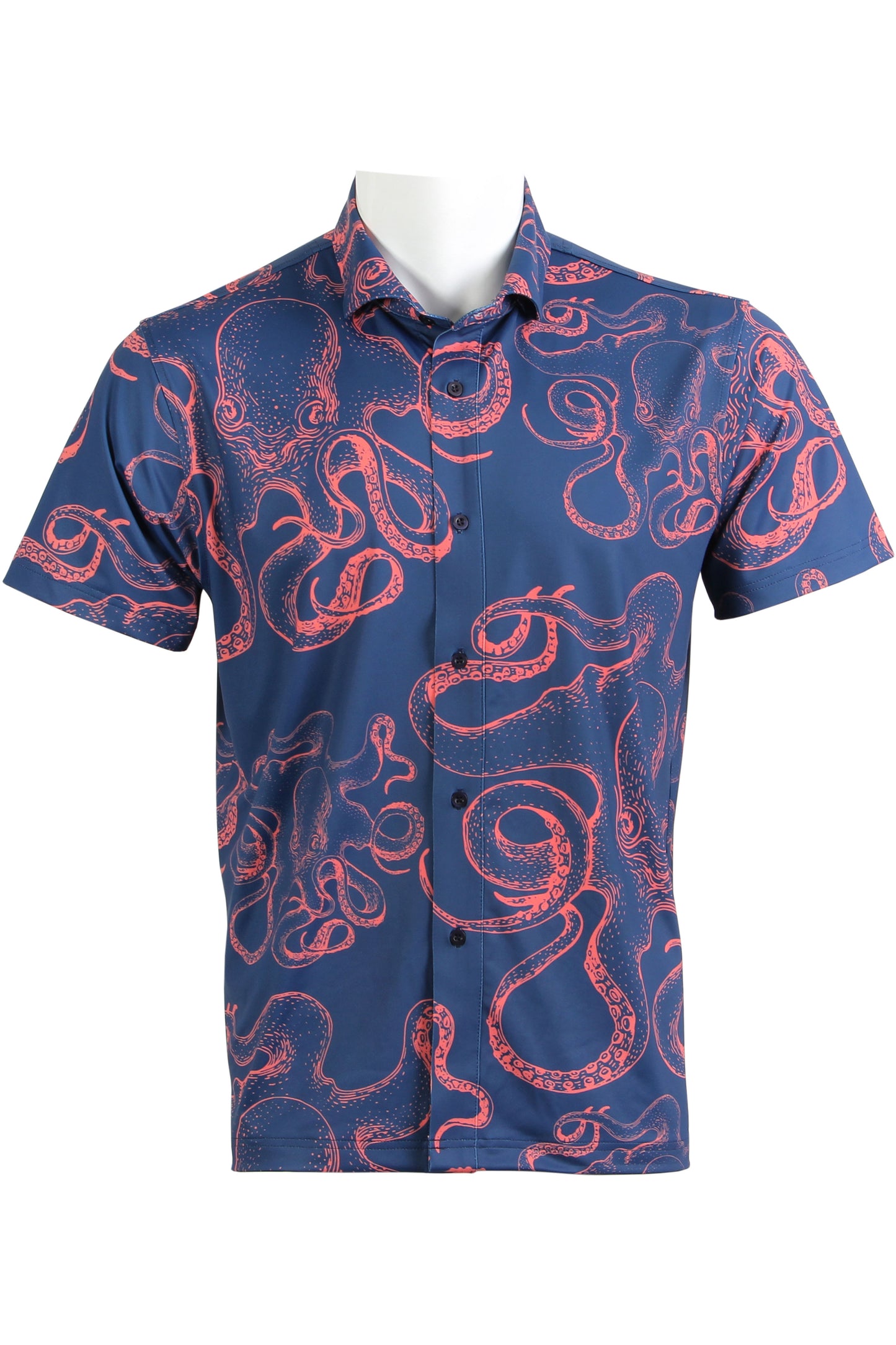 Blue and Coral Octopus Button Down