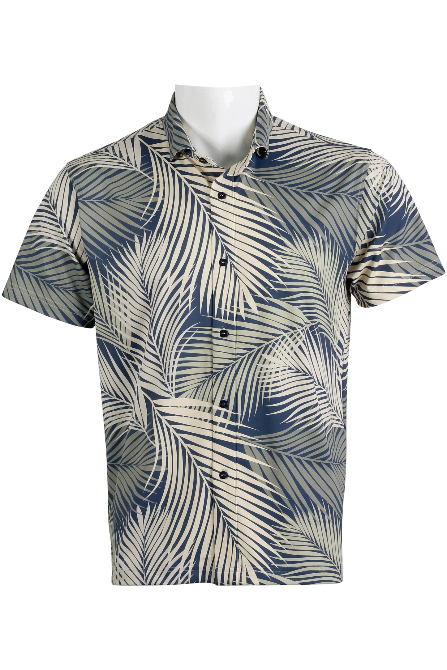 Palm Frond-Blue, Green, Beige Button Down