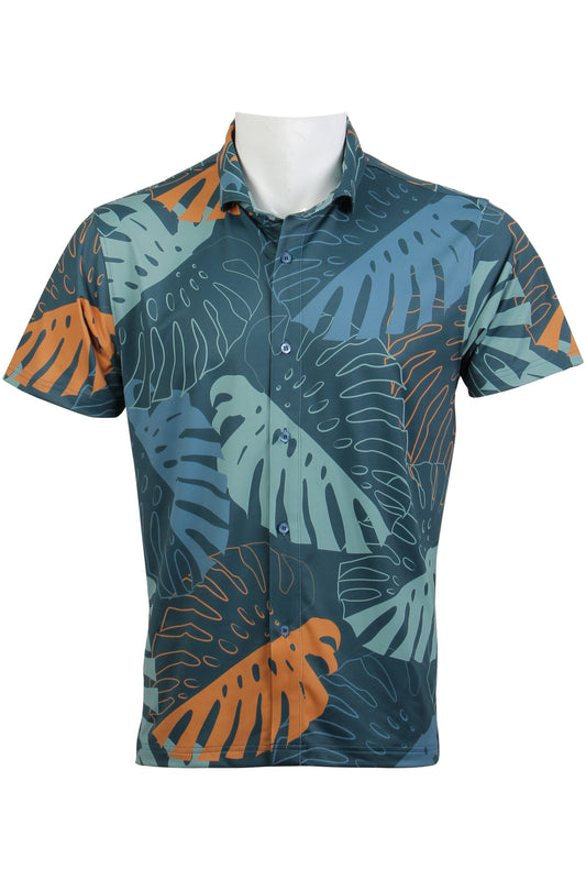 Monstera-Blue, Green, Orange Button Down