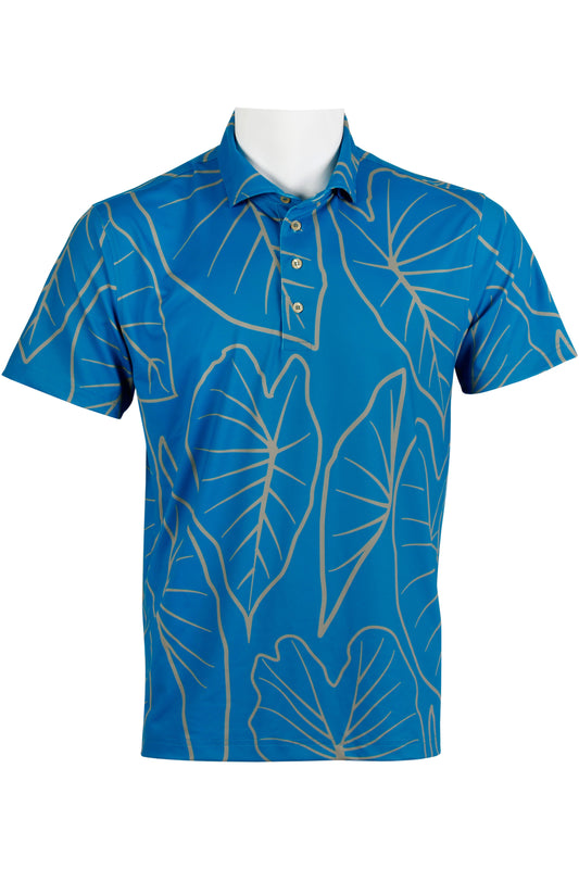 Kalo Leaves-Blue and Olive Gray Polo