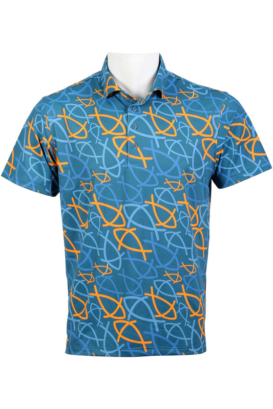 Blue and Orange Fish Polo