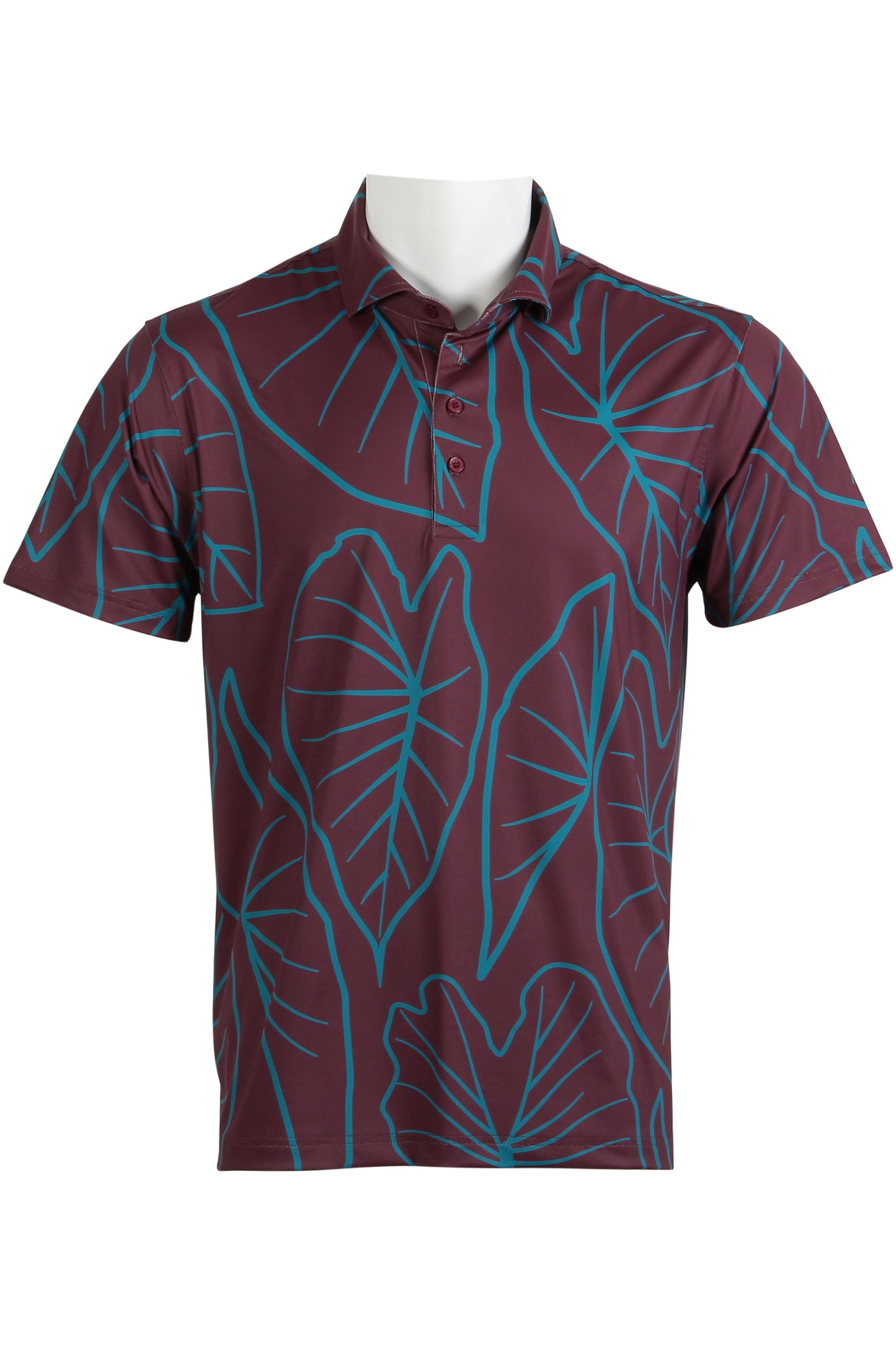Kalo Leaves-Burgundy and Teal Polo
