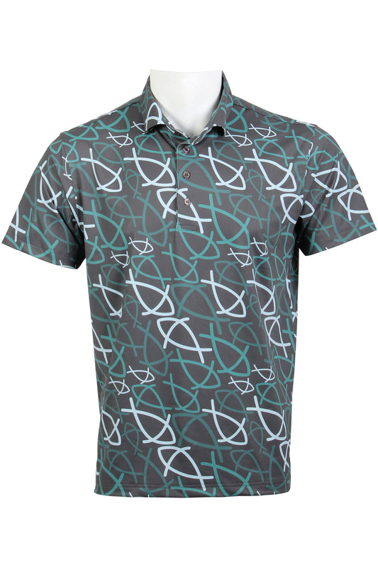Charcoal and Green Fish Polo