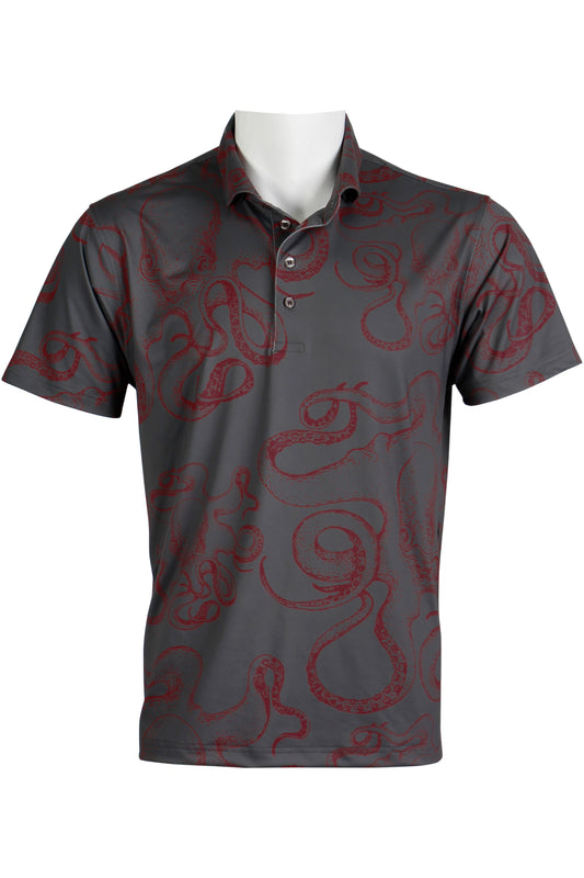 Octopus-Charcoal and Red Polo