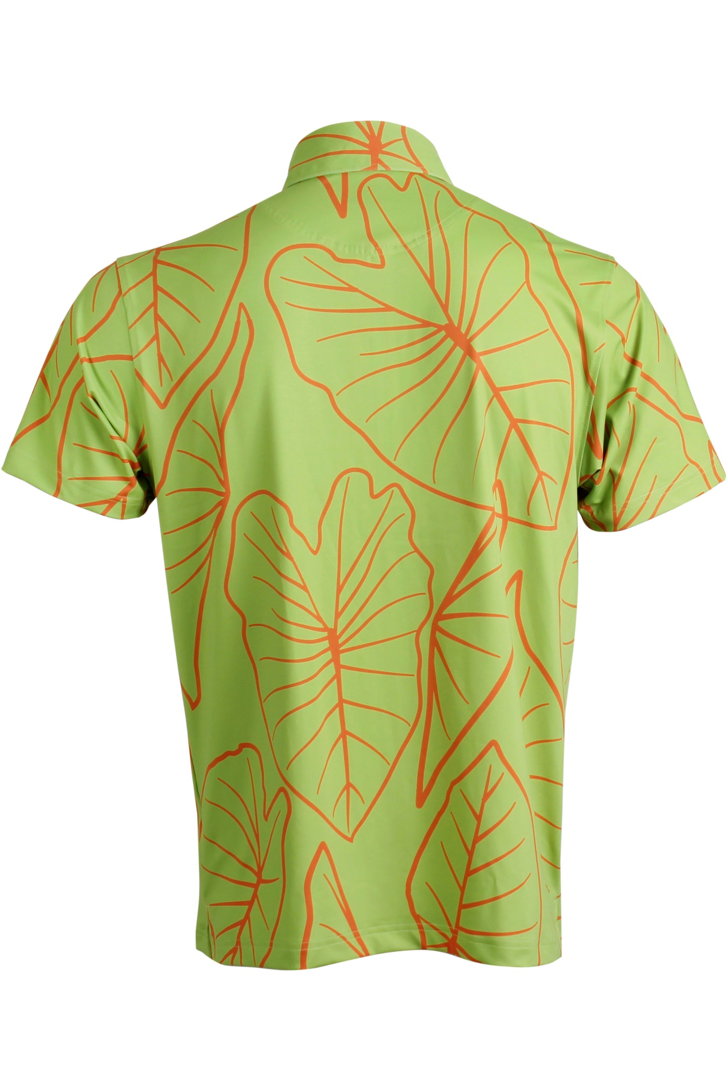 Kalo Leaves-Chartreuse and Coral Polo