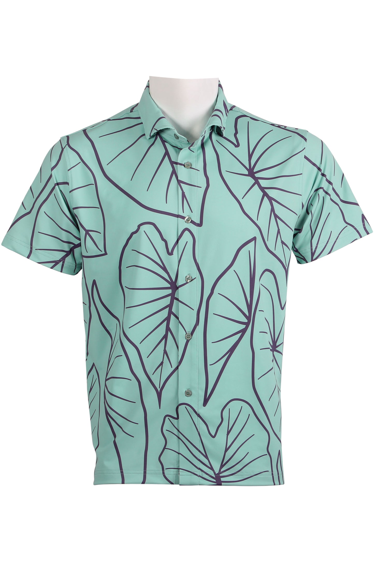 Kalo Leaves-Cyan and Purple Button Down