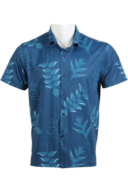 Dark Blue Heliconia Button Down