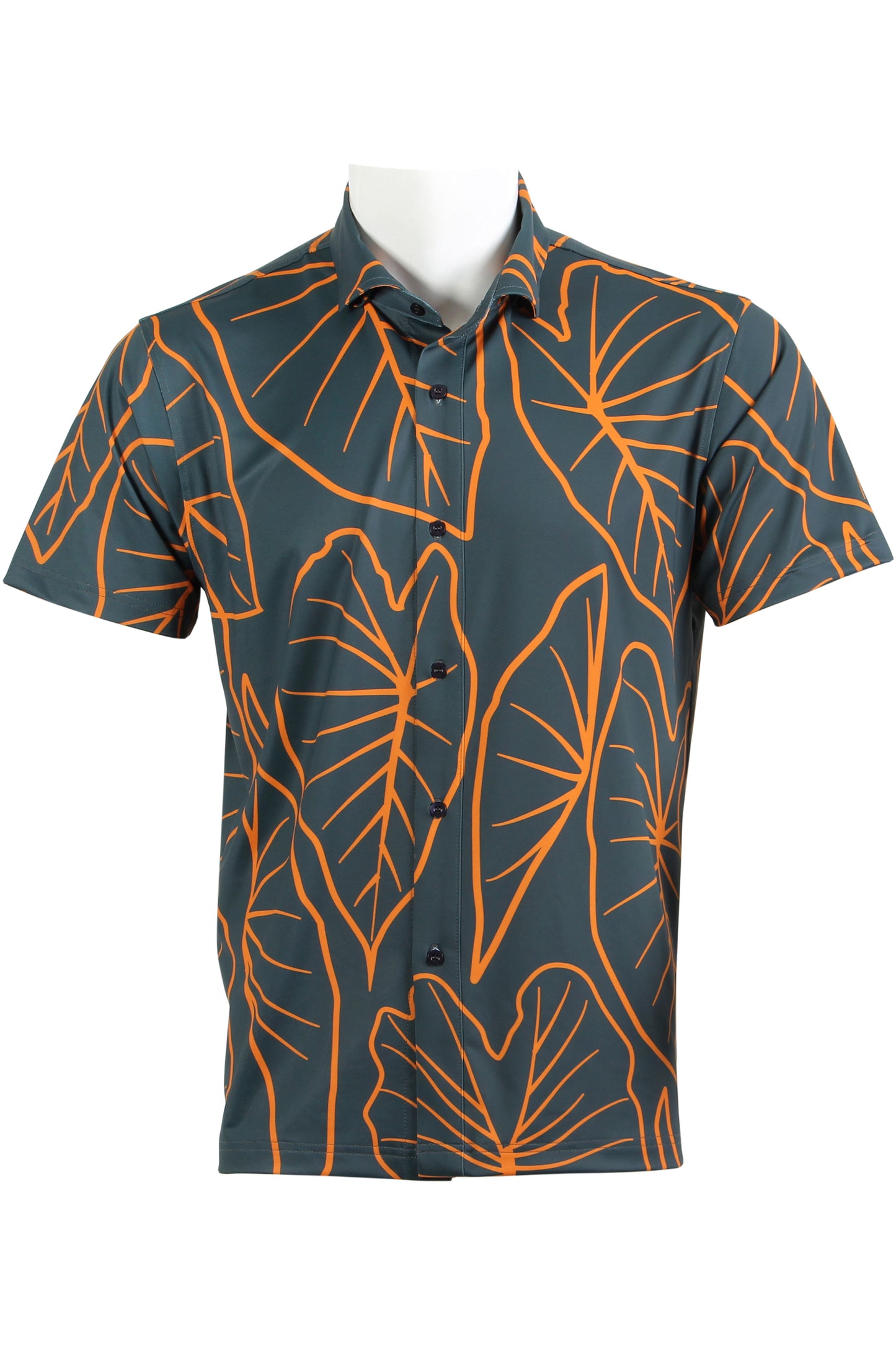 Kalo Leaves-Dark Green and Orange Button Down