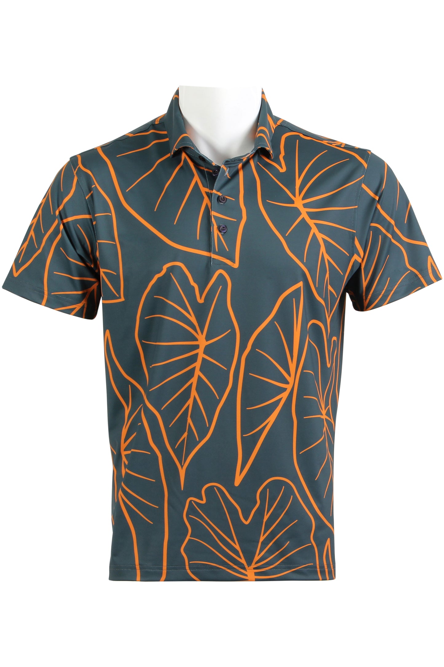 Kalo Leaves-Dark Green and Orange Polo