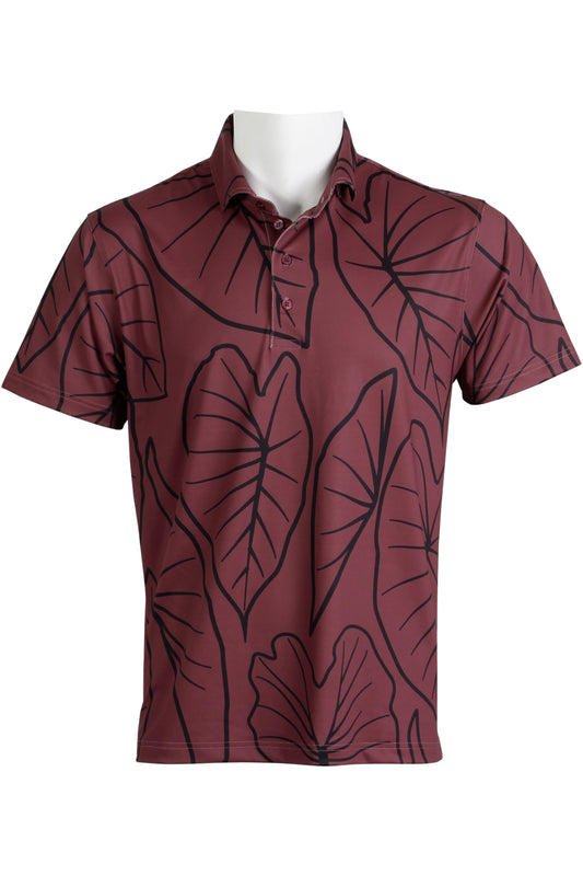 Kalo Leaves-Dark Red and Black Polo
