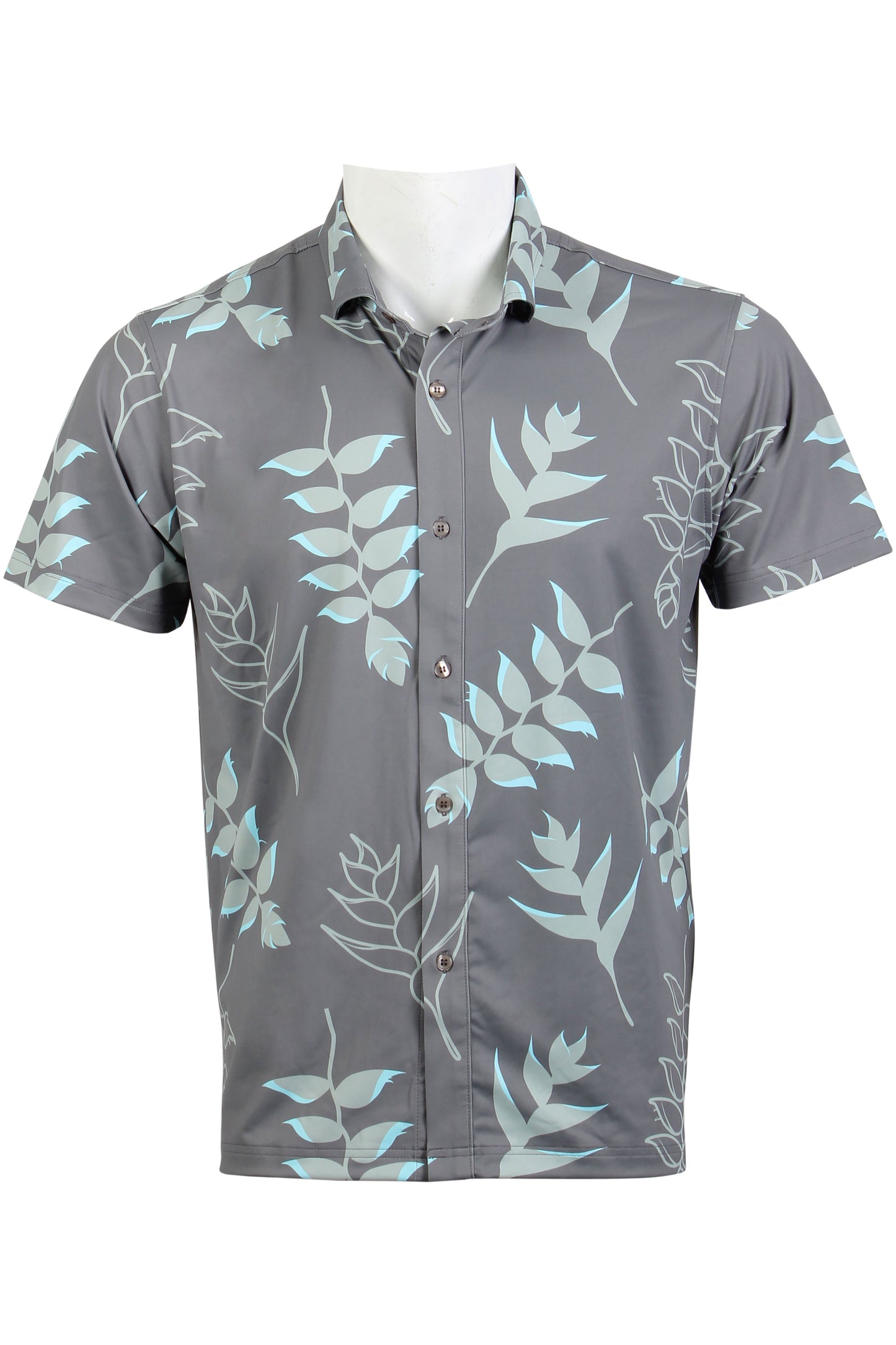 Gray and Lt Blue Heliconia Button Down