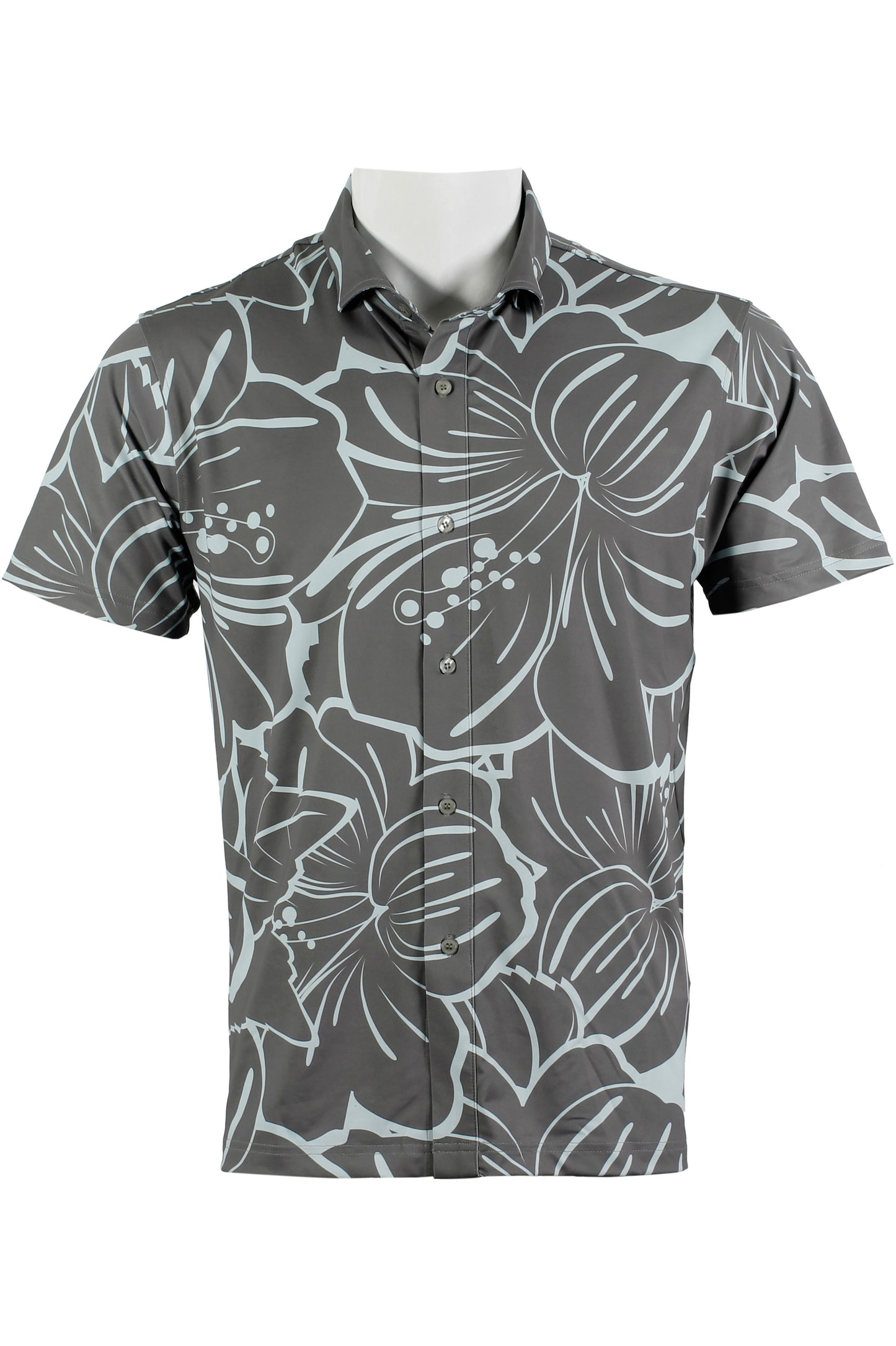 Big Hibiscus-Gray and Mint Button Down