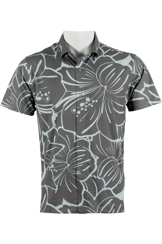 Big Hibiscus-Gray and Mint Button Down