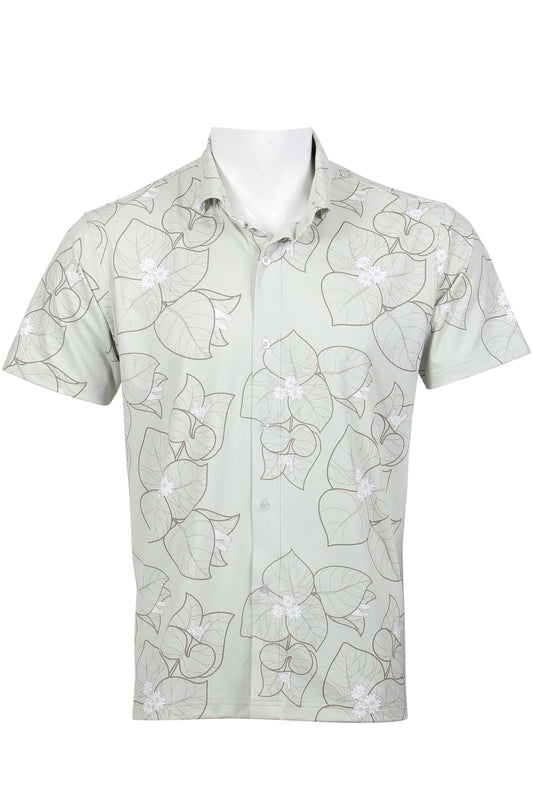 Light Gray and Olive Brown Bougainvillea Button Down