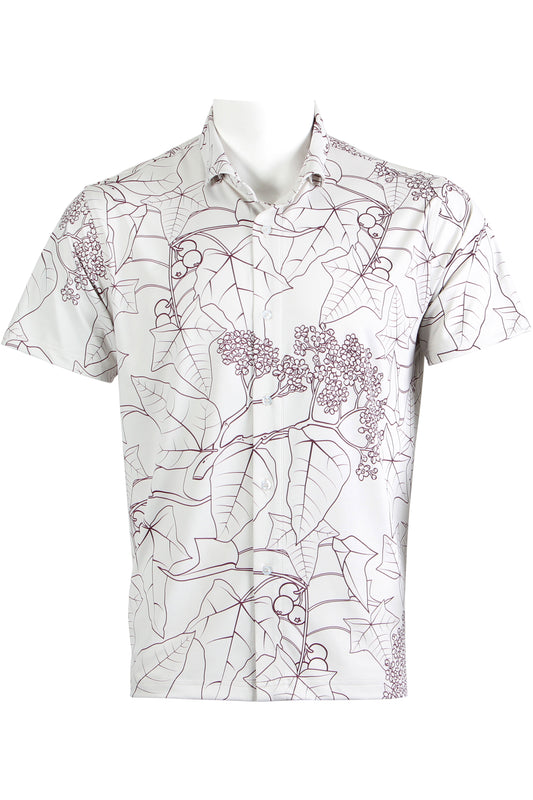 Kukui Tree-Gray and Purple Button Down
