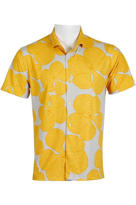 Vanda Orchid-Gray and Yellow Button Down
