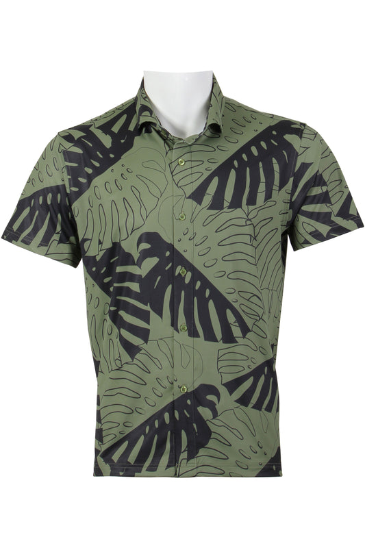 Green and Black Monstera Button Down