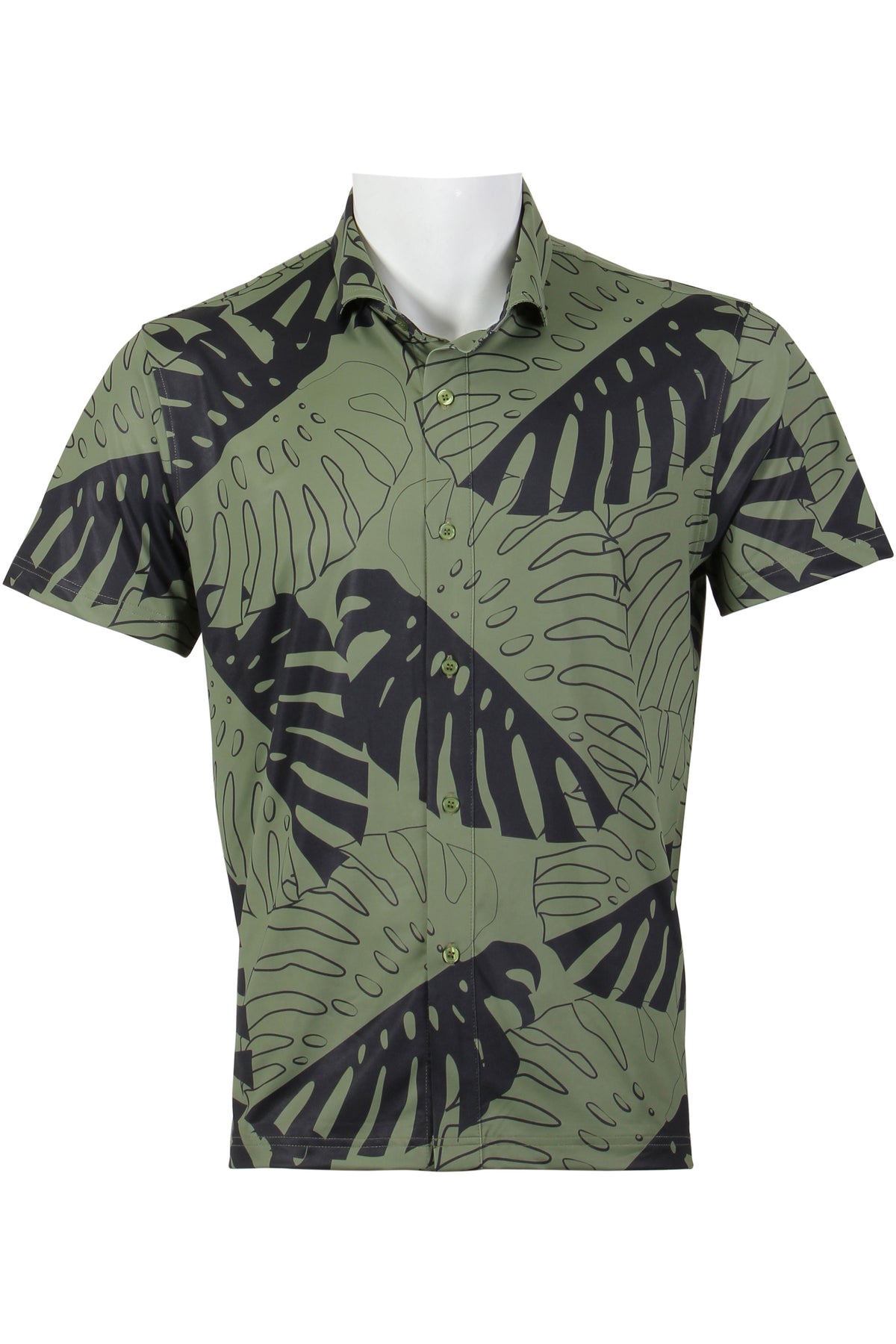 Monstera-Green and Black Button Down