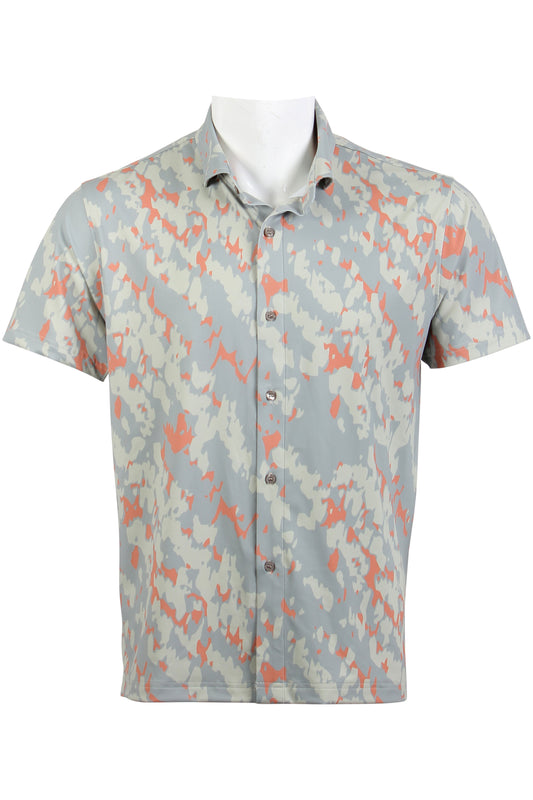 Green Gray and Coral Shell Button Down