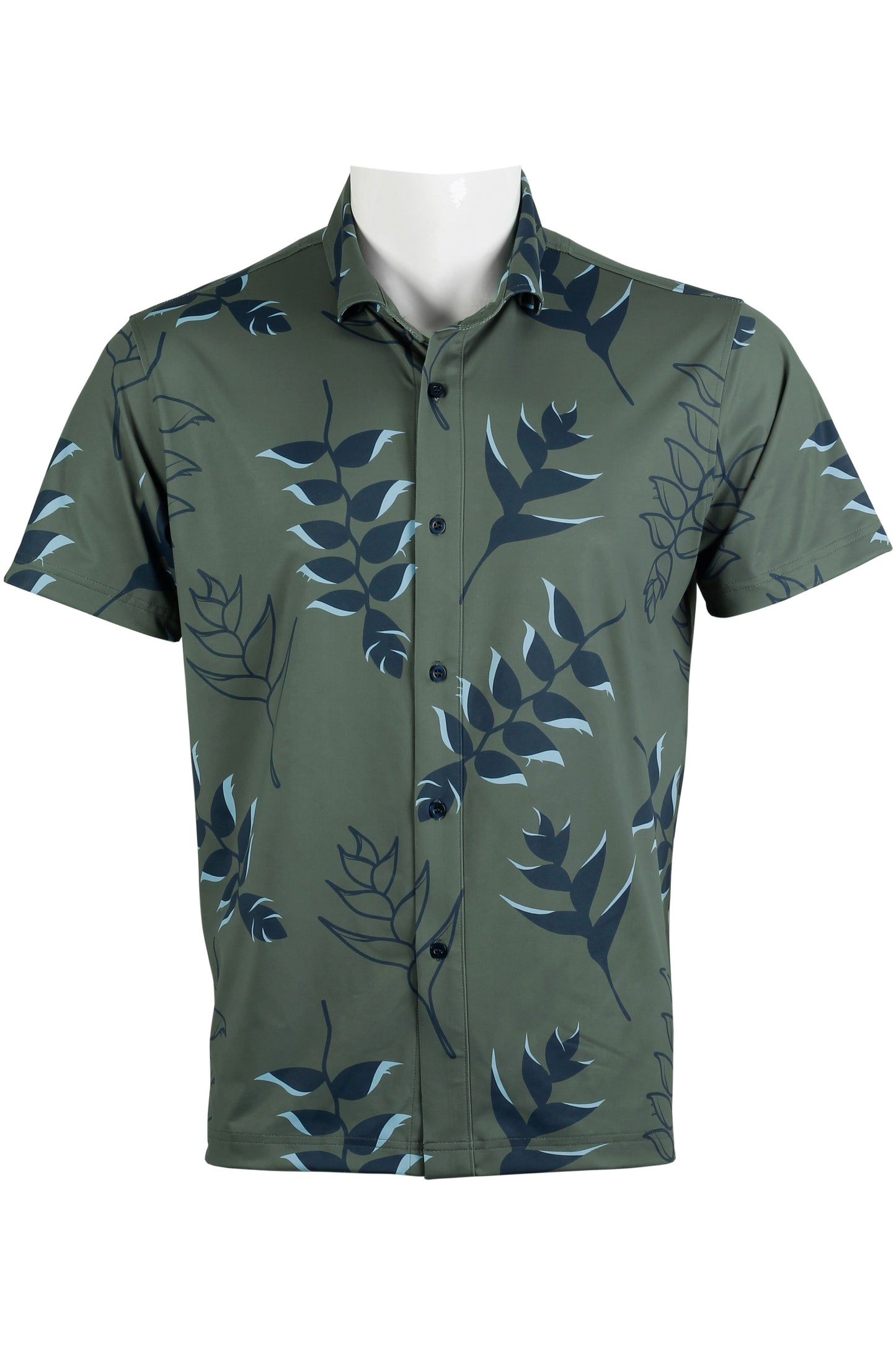 Heliconia-Green and Blue Button Down