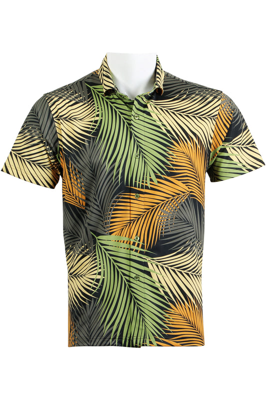 Palm Frond-Green and Orange Button Down