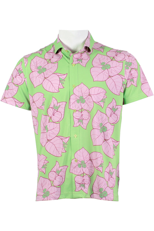 Bougainvillea-Green and Pink Button Down