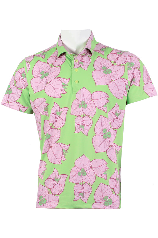 Bougainvillea-Green and Pink Polo