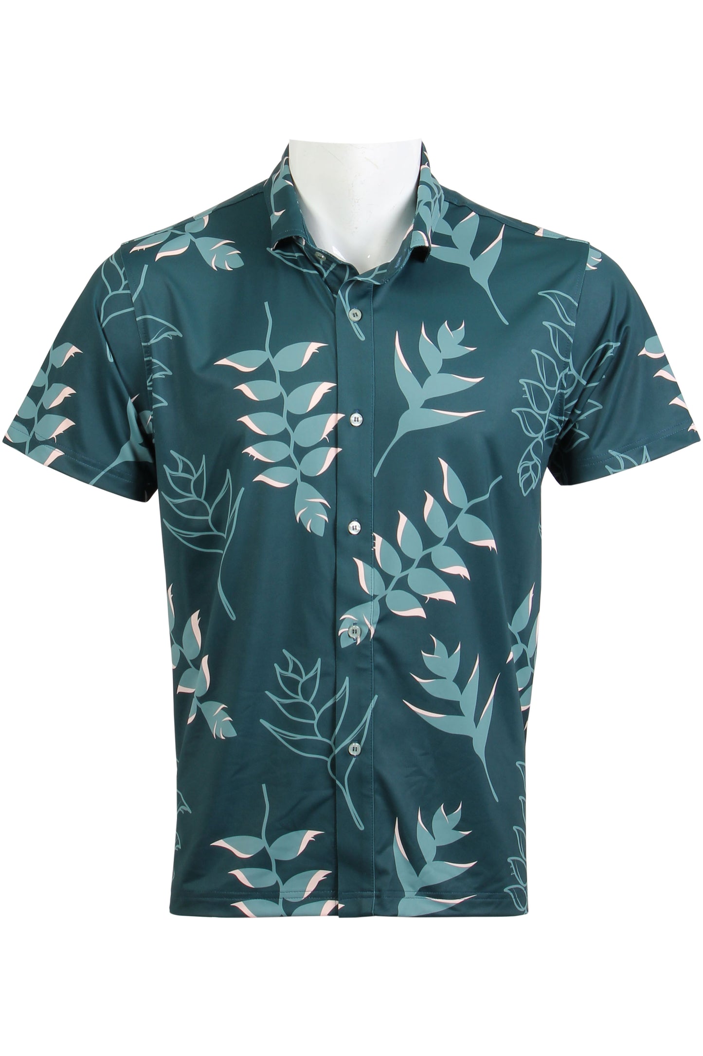 Heliconia-Dark Green and Pink Button Down