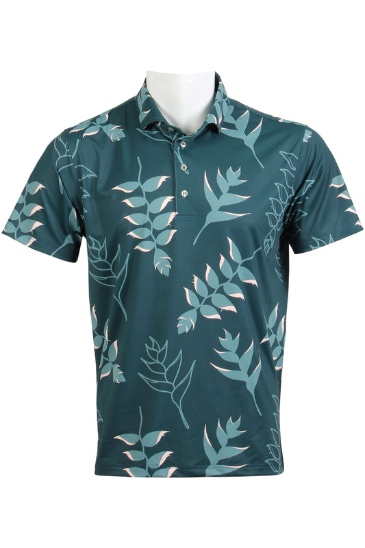 Dark Green and Pink Heliconia Polo