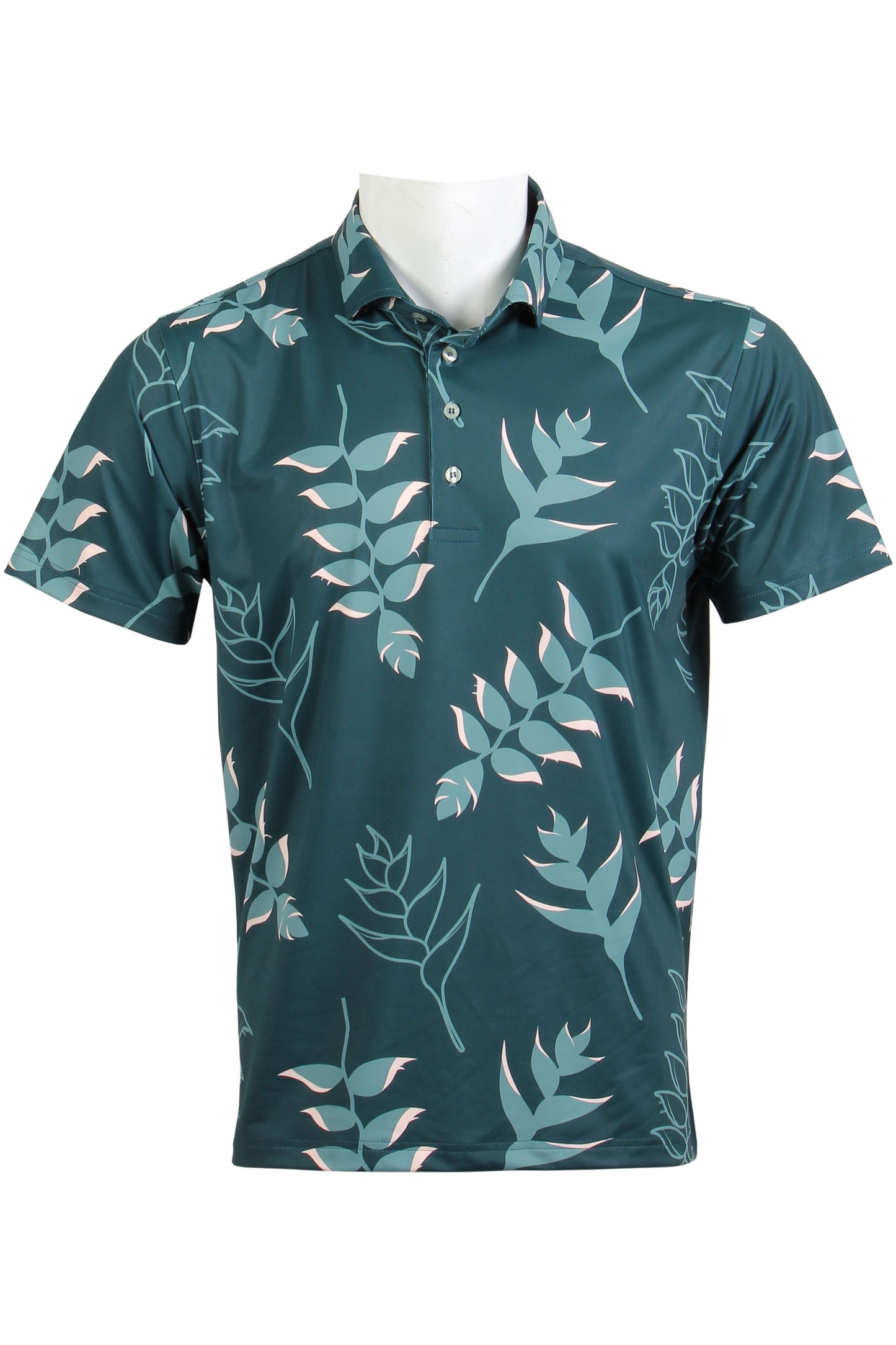 Heliconia-Dark Green and Pink Polo