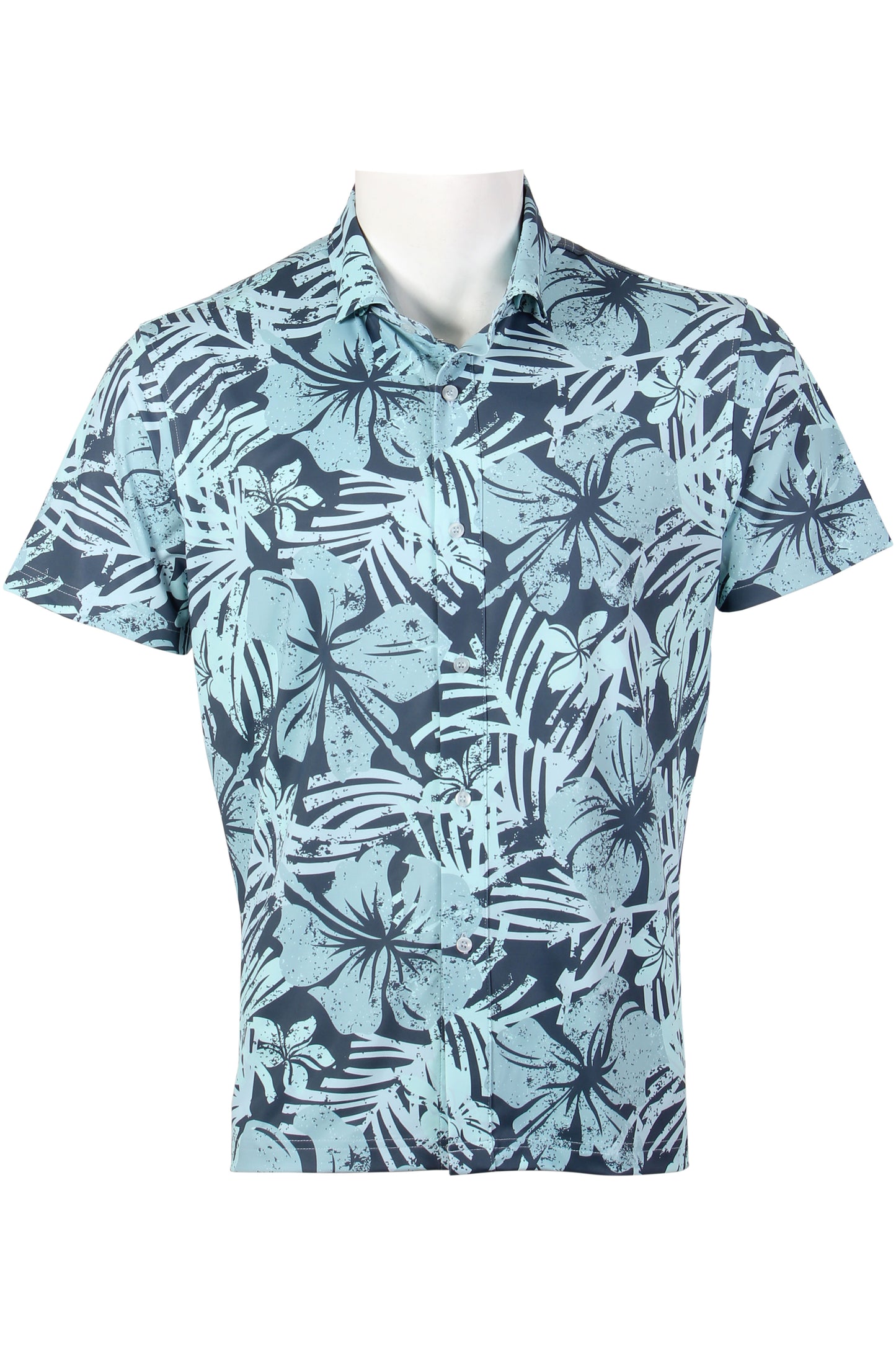 Distressed Hibiscus-Ice Blue Button Down