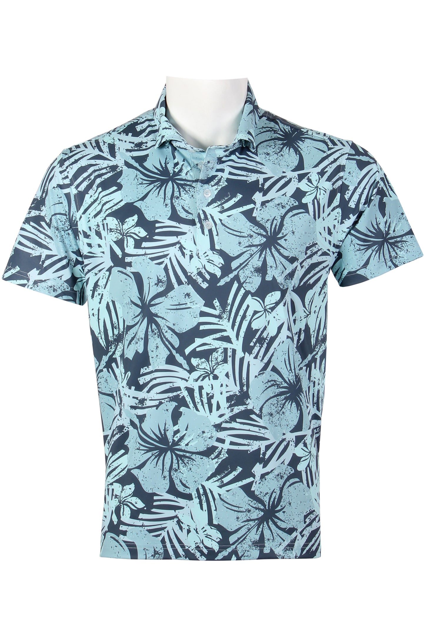 Distressed Hibiscus-Ice Blue Polo
