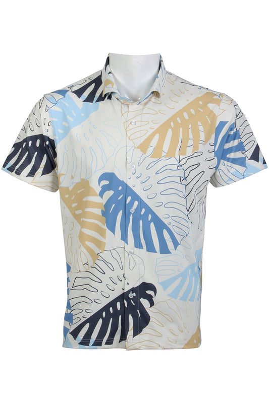 Ivory, Blue, Gold Monstera Button Down