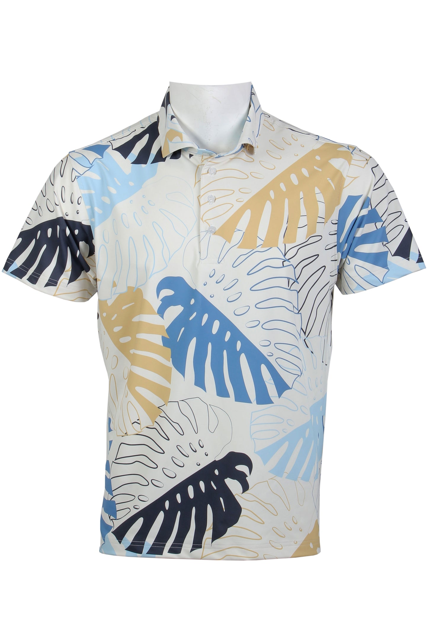Ivory, Blue, Gold Monstera Polo