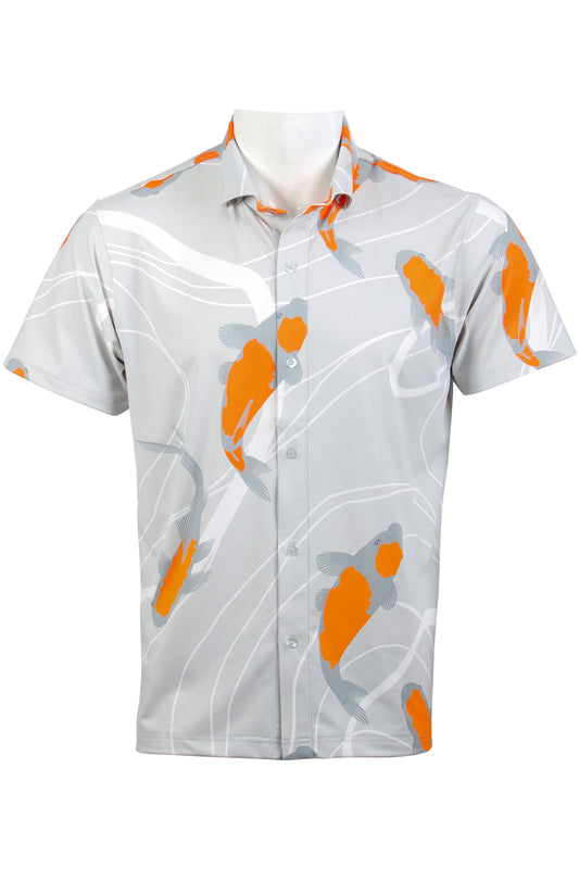 Gray and Orange Koi Button Down