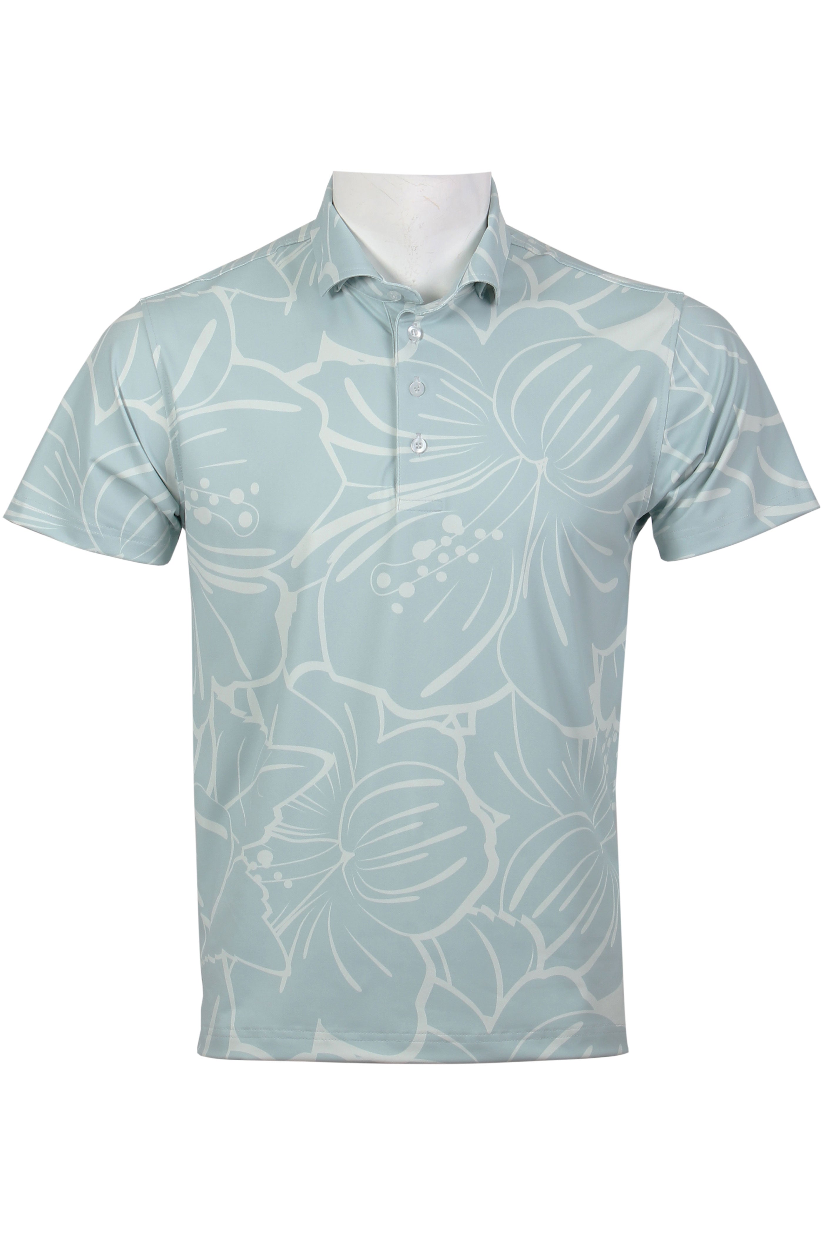 Light Blue Big Hibiscus Polo | Five Birdies