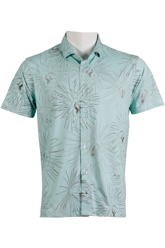 Night Blooming Cereus-Light Blue and Brown Button Down