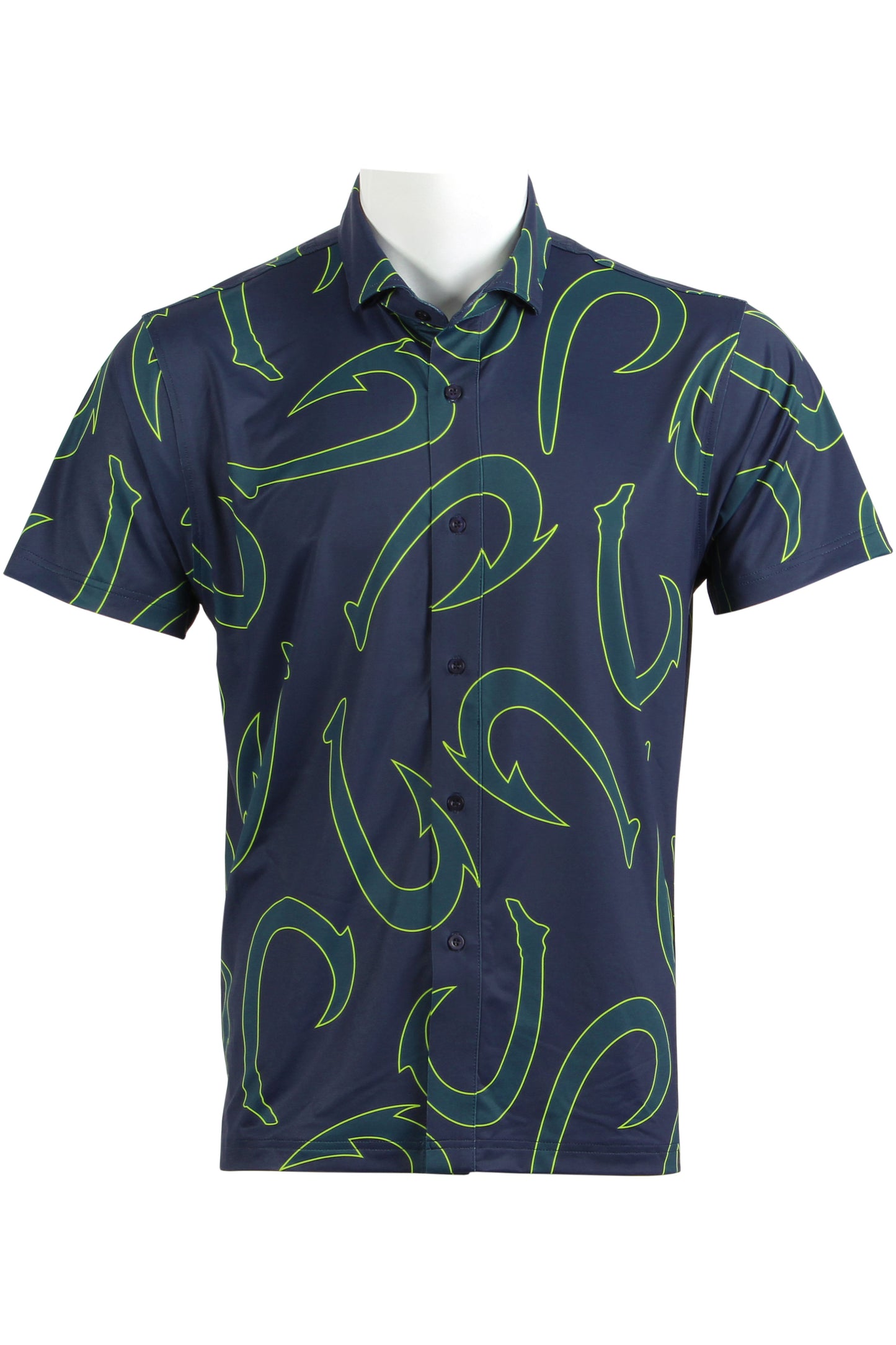 Navy and Lime Fish Hook Button Down
