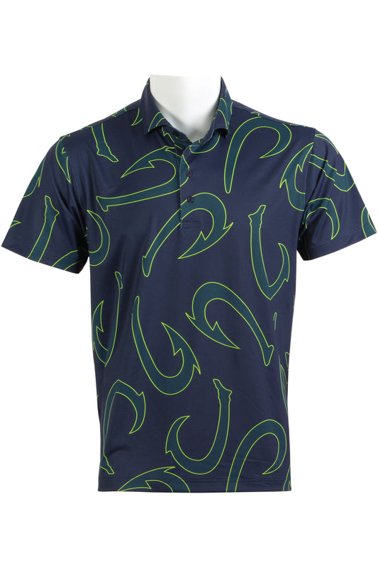 Navy and Lime Fish Hook Polo