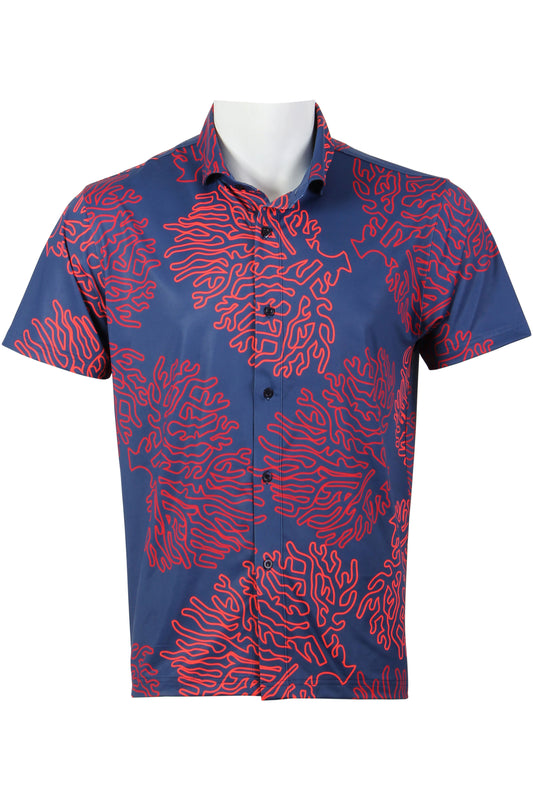 Coral-Navy and Red Button Down