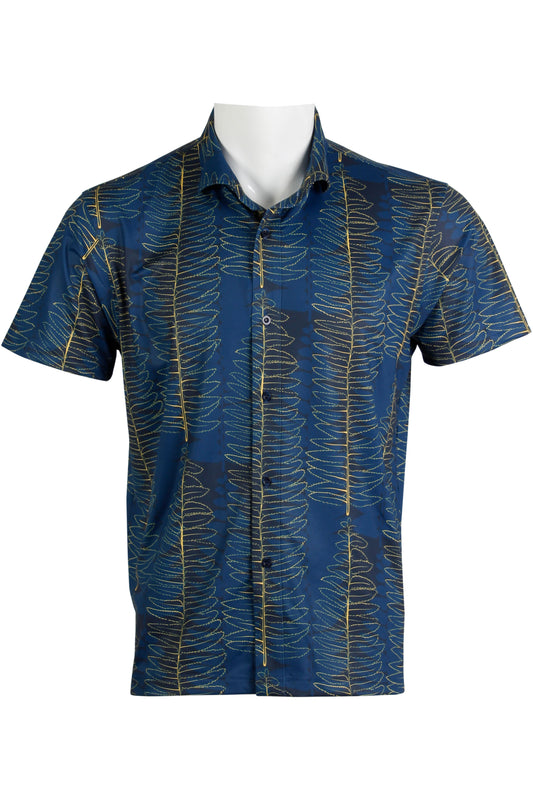 Navy and Yellow Kupukupu Button Down