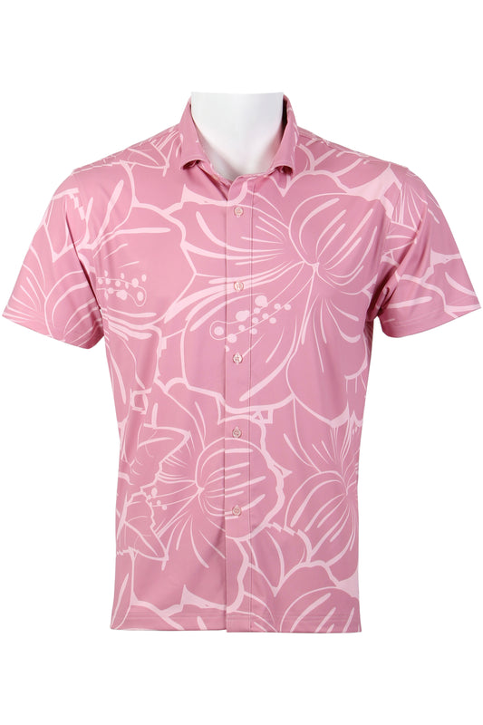 Pink Big Hibiscus Button Down