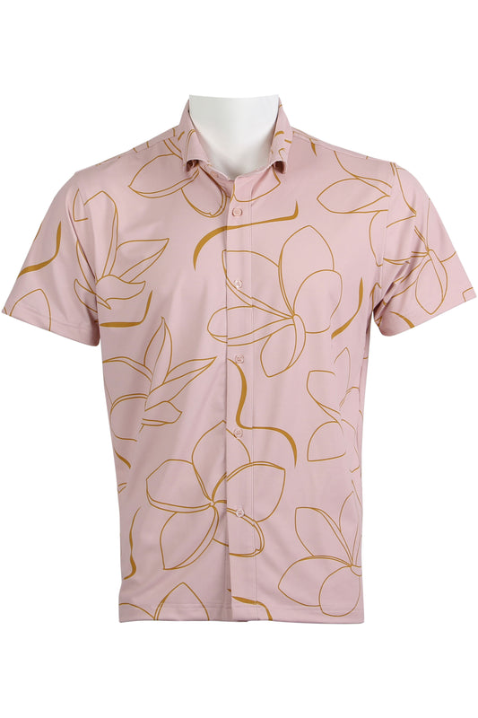 Plumeria-Pink and Gold Button Down