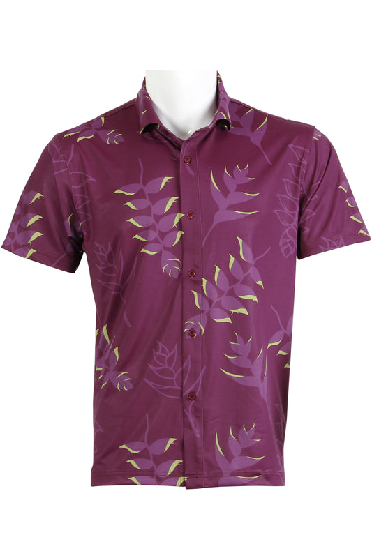 Heliconia-Plum and Green Button Down