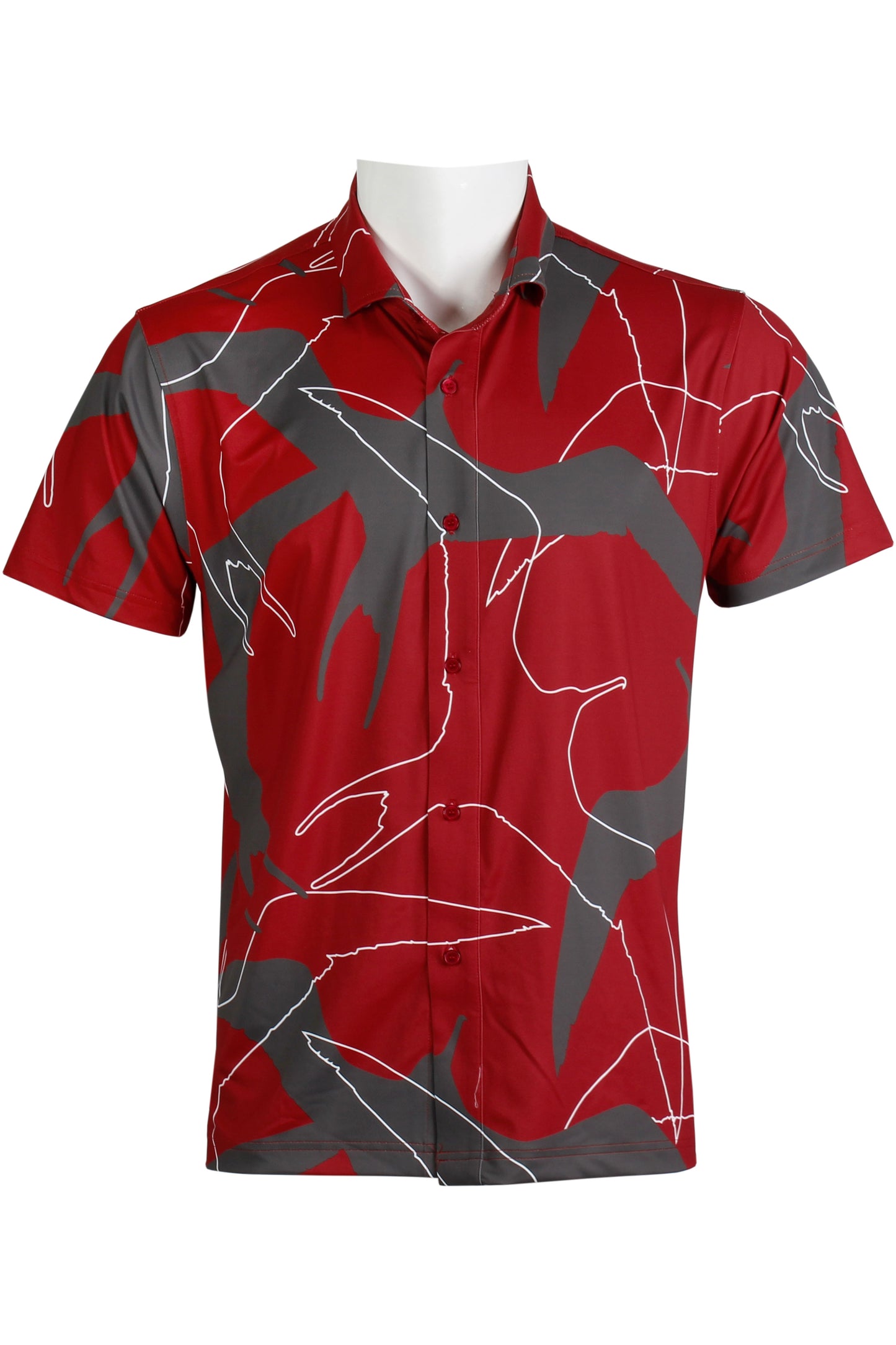 'Iwa Bird-Red, Gray, White Button Down