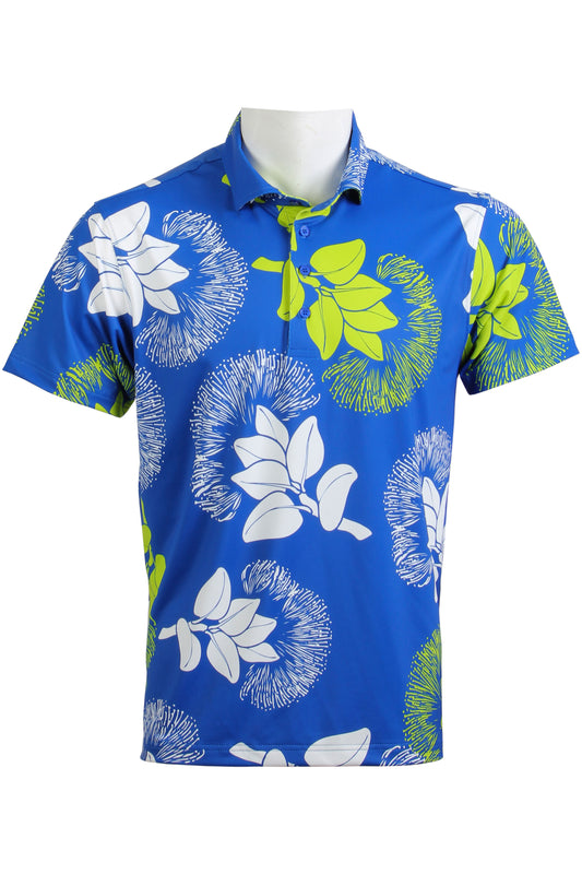 Royal Blue, Lime, White 'Ohi'a Lehua Polo