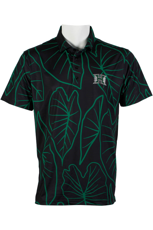 UH Kalo Leaves-Black and Green Polo